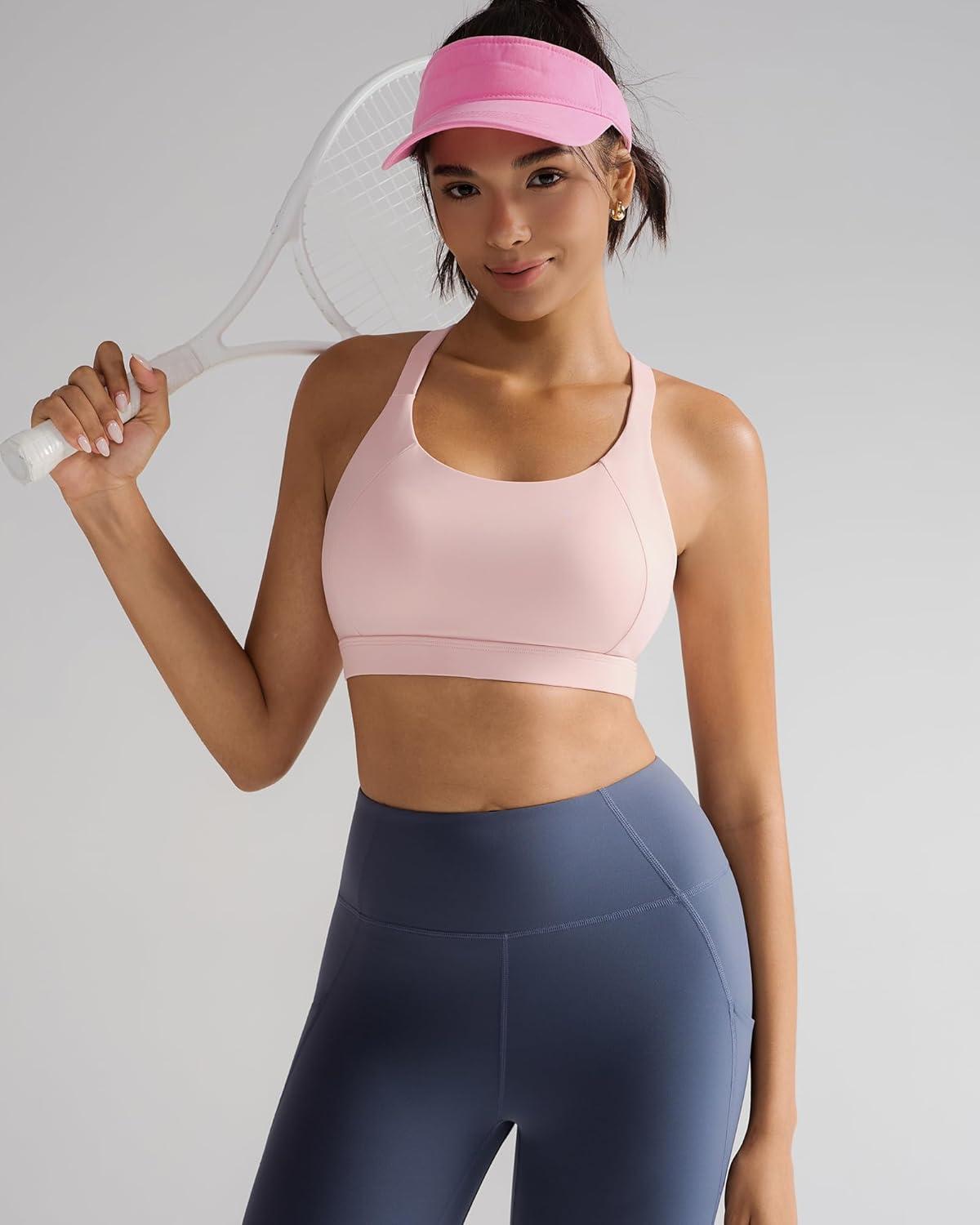 imageRUNNING GIRL Sports Bra for WomenY Back Molded Cup Strappy Running Sports Bra with Sewn in PadsPink