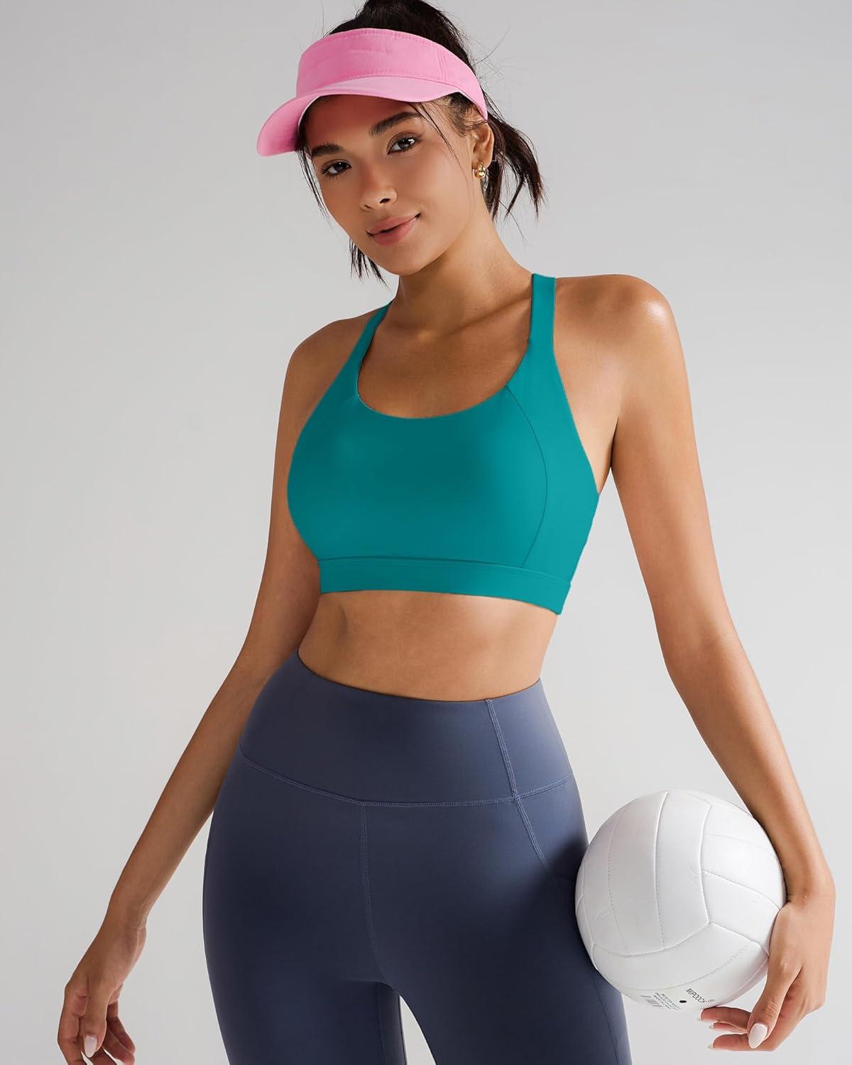 imageRUNNING GIRL Sports Bra for WomenY Back Molded Cup Strappy Running Sports Bra with Sewn in PadsTeal