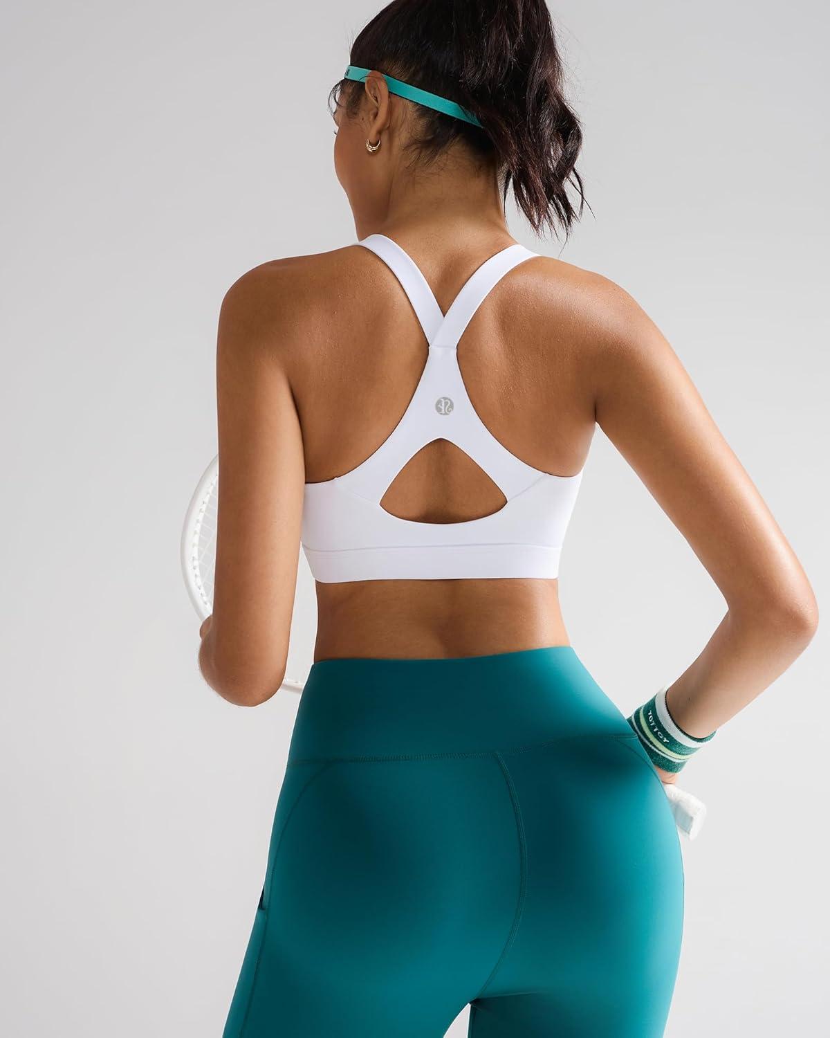 imageRUNNING GIRL Sports Bra for WomenY Back Molded Cup Strappy Running Sports Bra with Sewn in PadsWhite