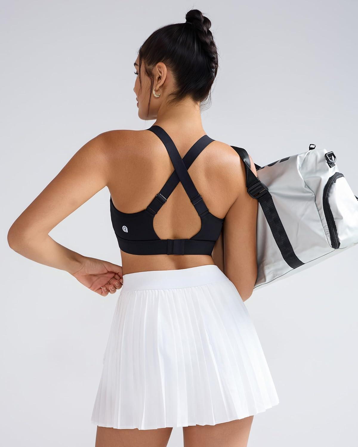 imageRUNNING GIRL Sports Bras for Women High Support Adjustable Straps Hook Back Sports Bras for Women with Sewn in PadsBlack