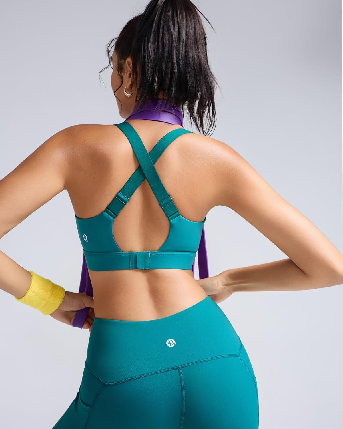 imageRUNNING GIRL Sports Bras for Women High Support Adjustable Straps Hook Back Sports Bras for Women with Sewn in PadsStorm Teal