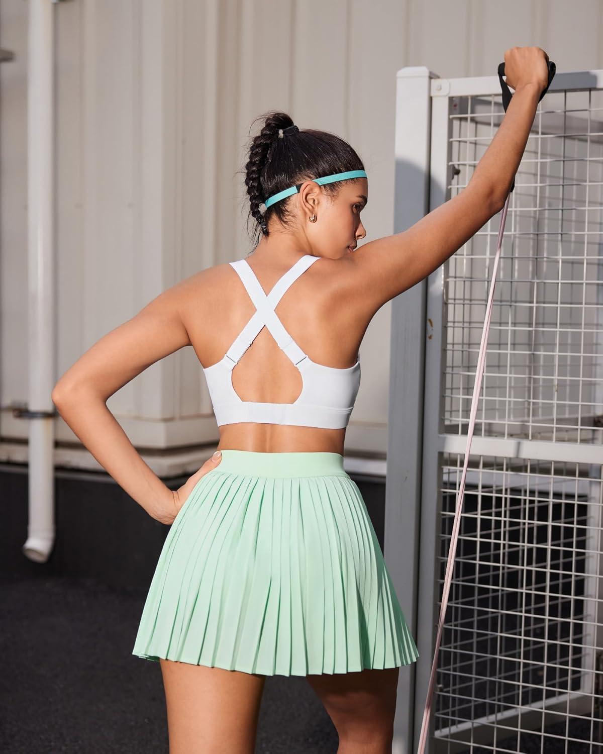 imageRUNNING GIRL Sports Bras for Women High Support Adjustable Straps Hook Back Sports Bras for Women with Sewn in PadsWhite