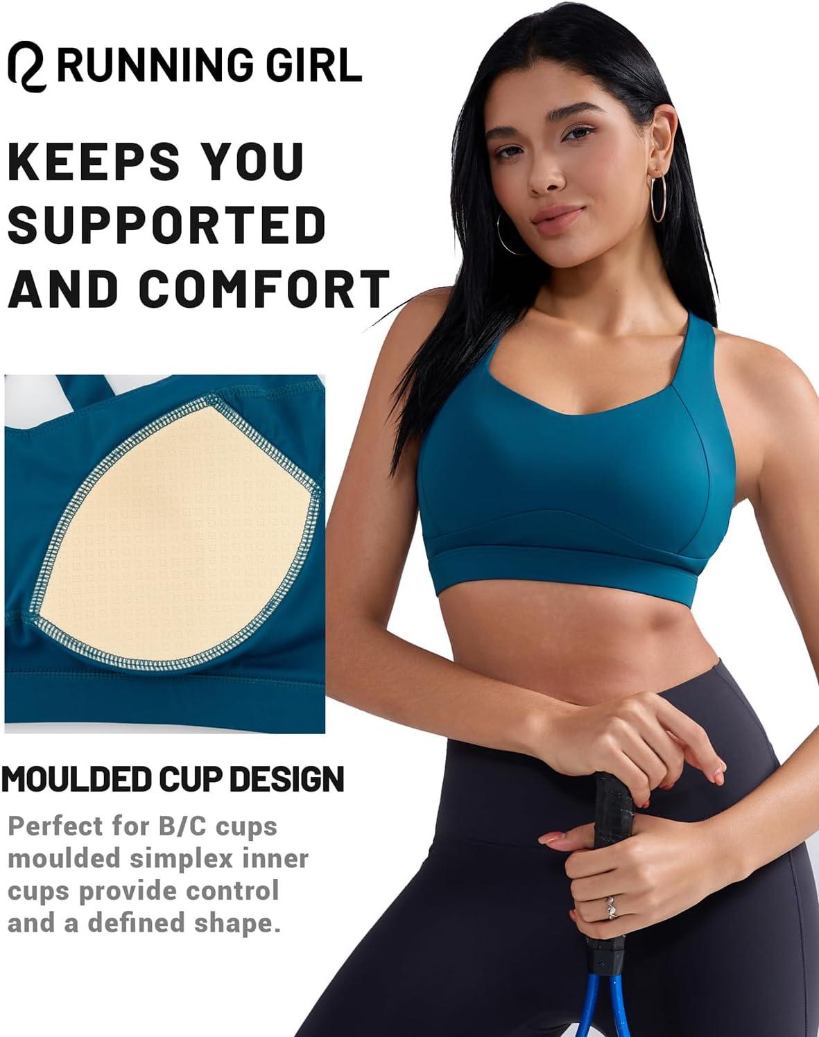 imageRUNNING GIRL Sports Bras for Women High Support Molded Cup High Impact Sports Bras with Sewn in Pads Racerback Running BraNavy