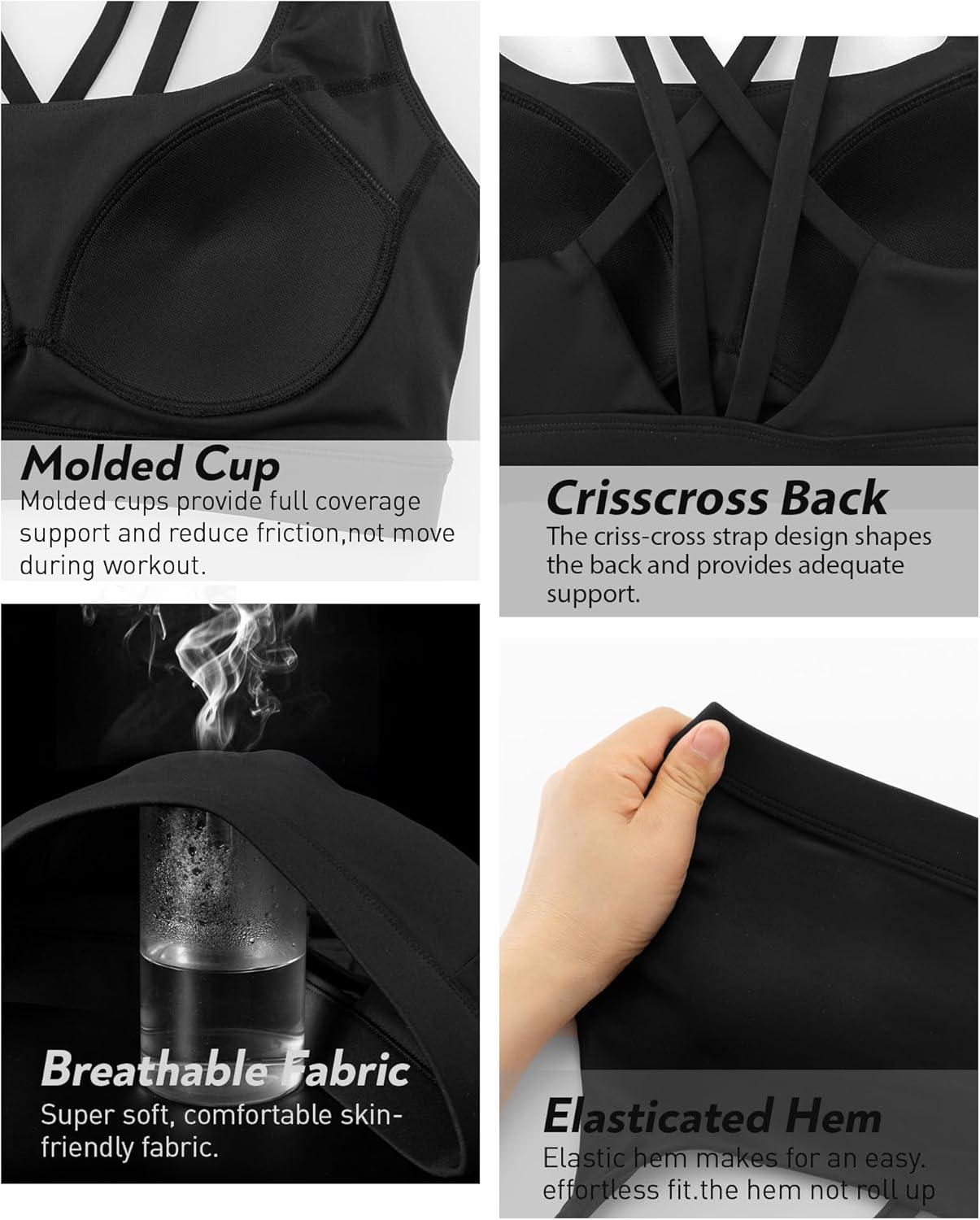 imageRUNNING GIRL Sports Bras for Women High Support Molded Cup High Impact Sports Bras with Sewn in Pads Strappy Yoga BraBlack