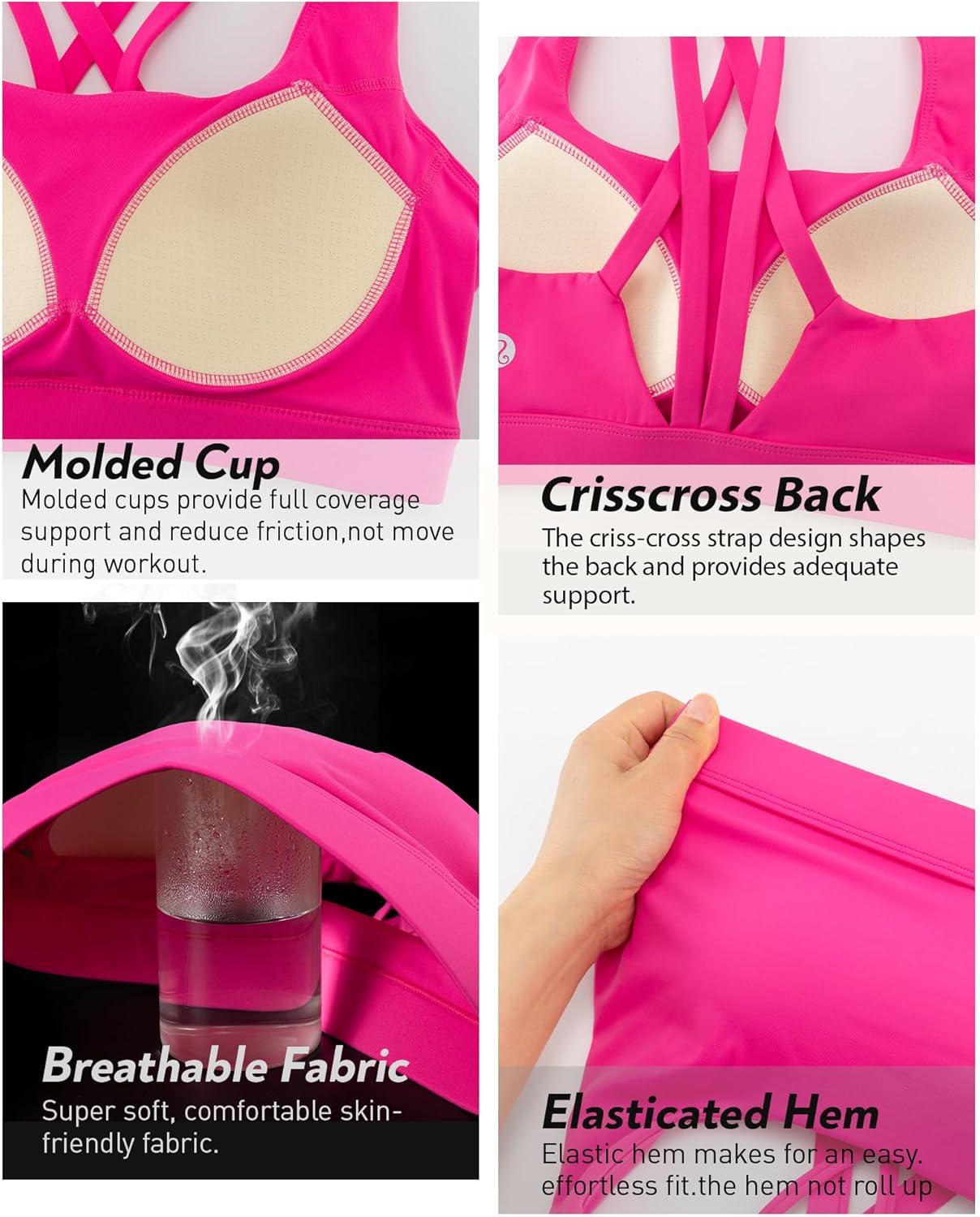 imageRUNNING GIRL Sports Bras for Women High Support Molded Cup High Impact Sports Bras with Sewn in Pads Strappy Yoga BraHot Pink