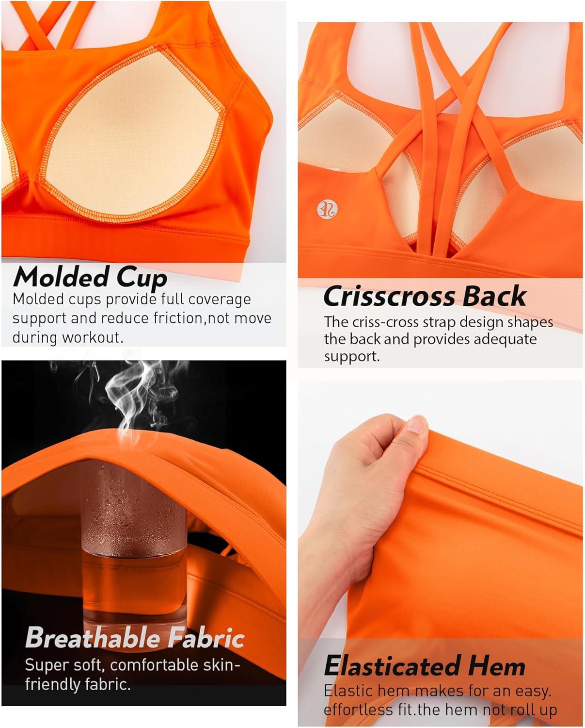 imageRUNNING GIRL Sports Bras for Women High Support Molded Cup High Impact Sports Bras with Sewn in Pads Strappy Yoga BraOrange