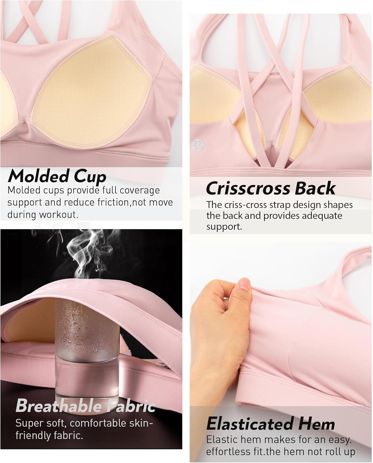 imageRUNNING GIRL Sports Bras for Women High Support Molded Cup High Impact Sports Bras with Sewn in Pads Strappy Yoga BraPink