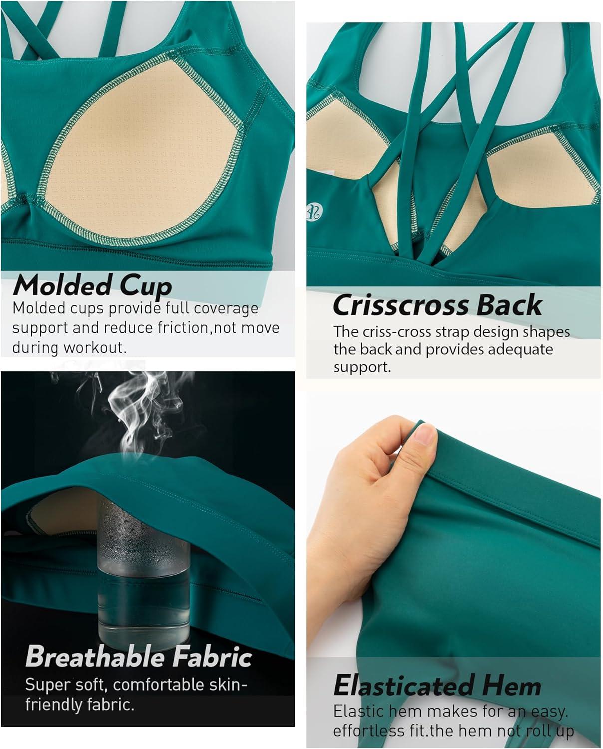 imageRUNNING GIRL Sports Bras for Women High Support Molded Cup High Impact Sports Bras with Sewn in Pads Strappy Yoga BraTeal