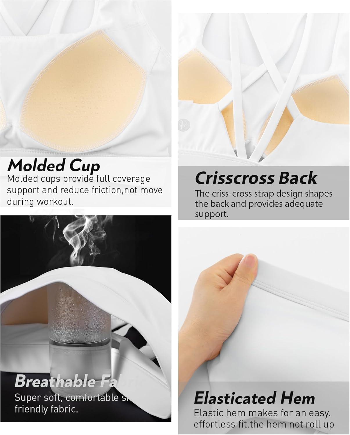 imageRUNNING GIRL Sports Bras for Women High Support Molded Cup High Impact Sports Bras with Sewn in Pads Strappy Yoga BraWhite