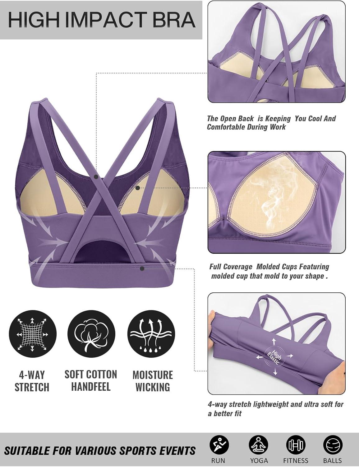 imageRUNNING GIRL Sports Bras for Women High Support Molded Cup Strappy High Impact Sports Bras for Women with Sewn in PadsPurple