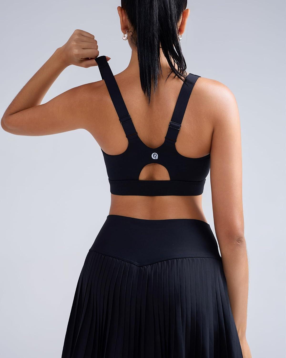 imageRUNNING GIRL Sports Bras for Women High SupportAdjustable Racerback Molded Cup Sports Bra Yoga Athletic Workout BraBlack