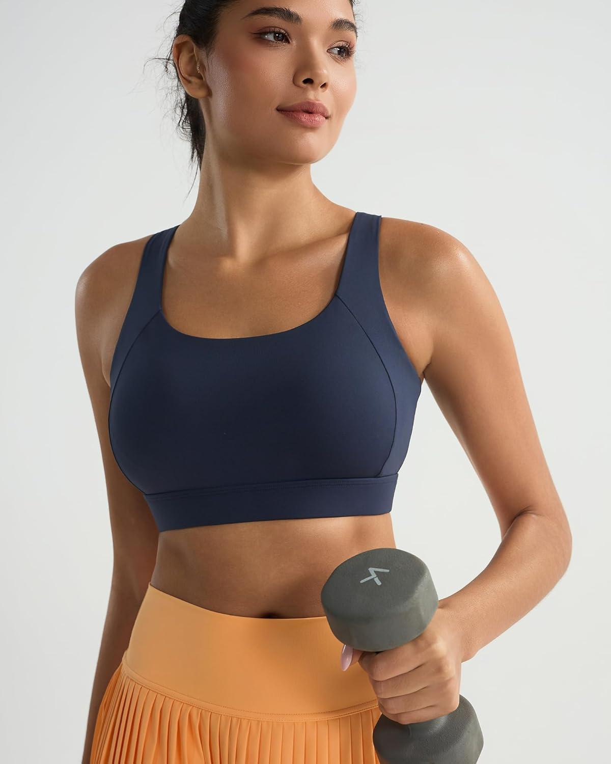 imageRUNNING GIRL Sports Bras for Women High SupportAdjustable Racerback Molded Cup Sports Bra Yoga Athletic Workout BraNavy Blue