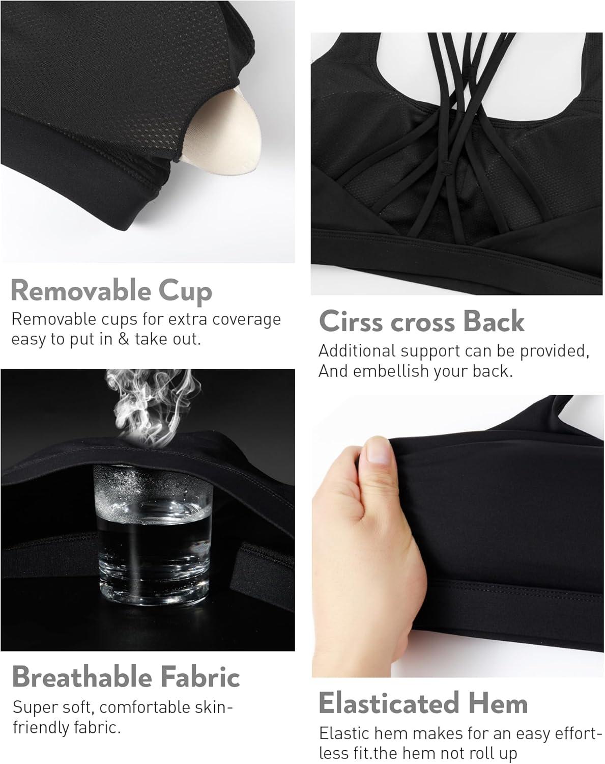 imageRUNNING GIRL Sports Bras for Women Medium Support CrissCross Strappy Sports Bra Workout Yoga Bra with Removable CupsBlack