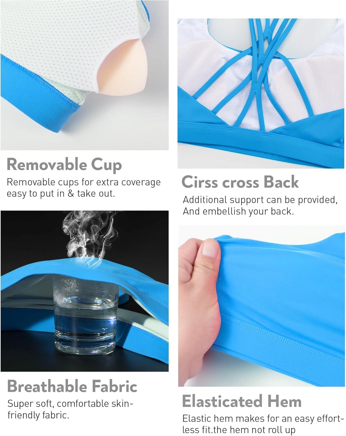 imageRUNNING GIRL Sports Bras for Women Medium Support CrissCross Strappy Sports Bra Workout Yoga Bra with Removable CupsBright Blue