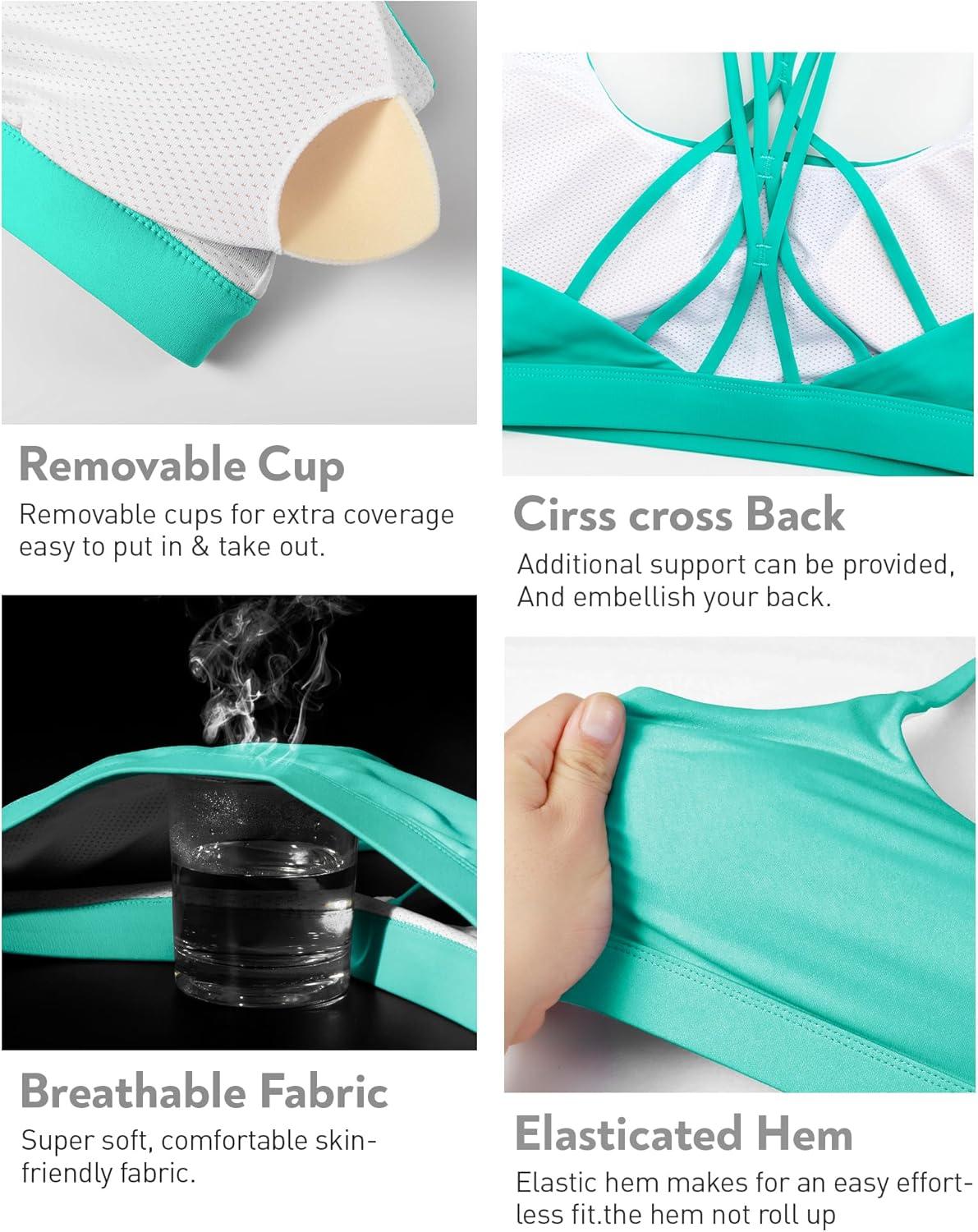 imageRUNNING GIRL Sports Bras for Women Medium Support CrissCross Strappy Sports Bra Workout Yoga Bra with Removable CupsGreen