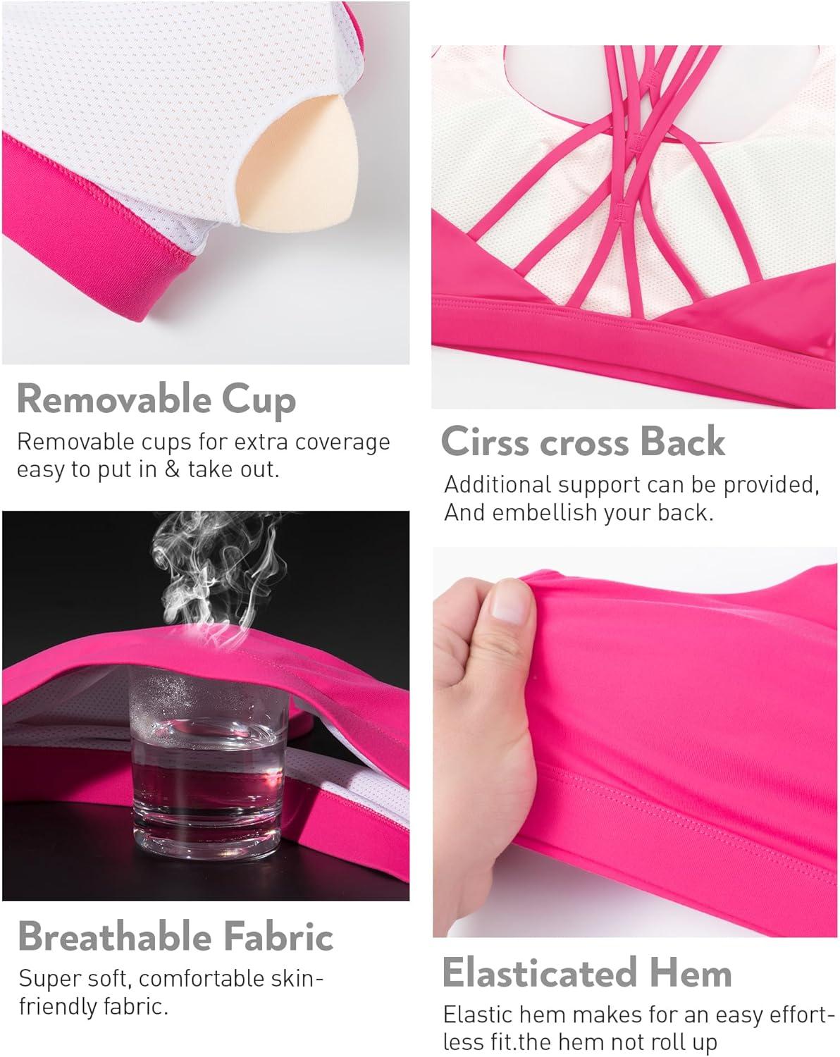 imageRUNNING GIRL Sports Bras for Women Medium Support CrissCross Strappy Sports Bra Workout Yoga Bra with Removable CupsHot Pink