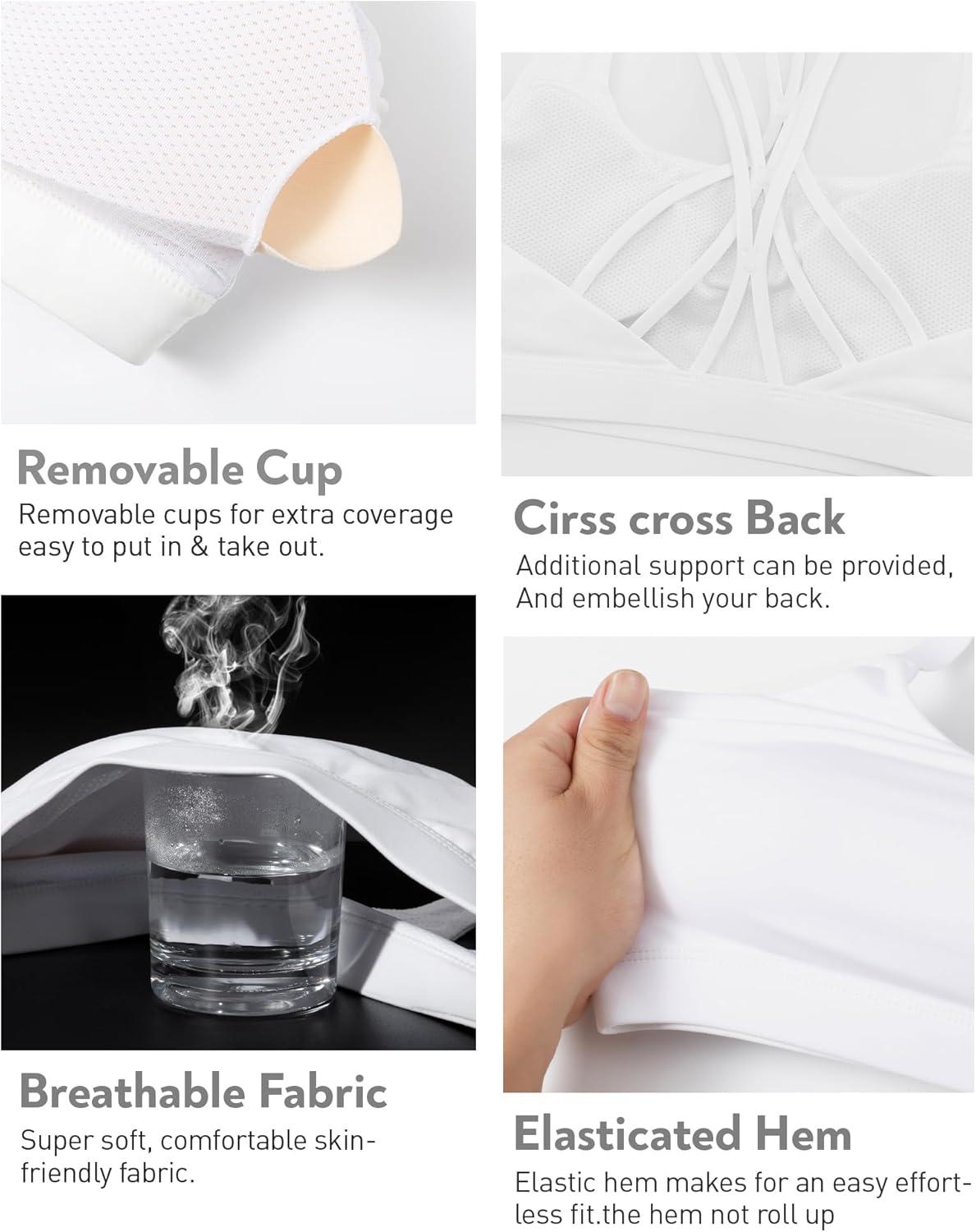 imageRUNNING GIRL Sports Bras for Women Medium Support CrissCross Strappy Sports Bra Workout Yoga Bra with Removable CupsWhite