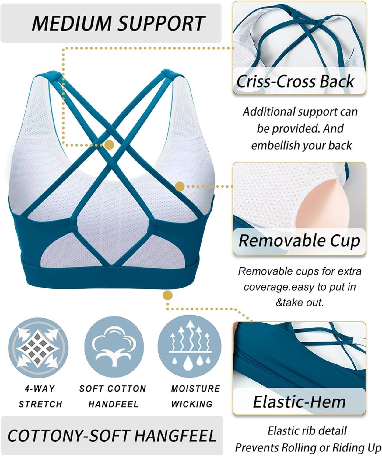 imageRUNNING GIRL Sports Bras for Women MediumHigh Impact Running Strappy Sports Bra with Removable PadsBnave Blue