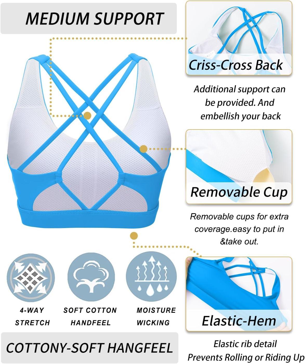 imageRUNNING GIRL Sports Bras for Women MediumHigh Impact Running Strappy Sports Bra with Removable PadsBvivid Blue