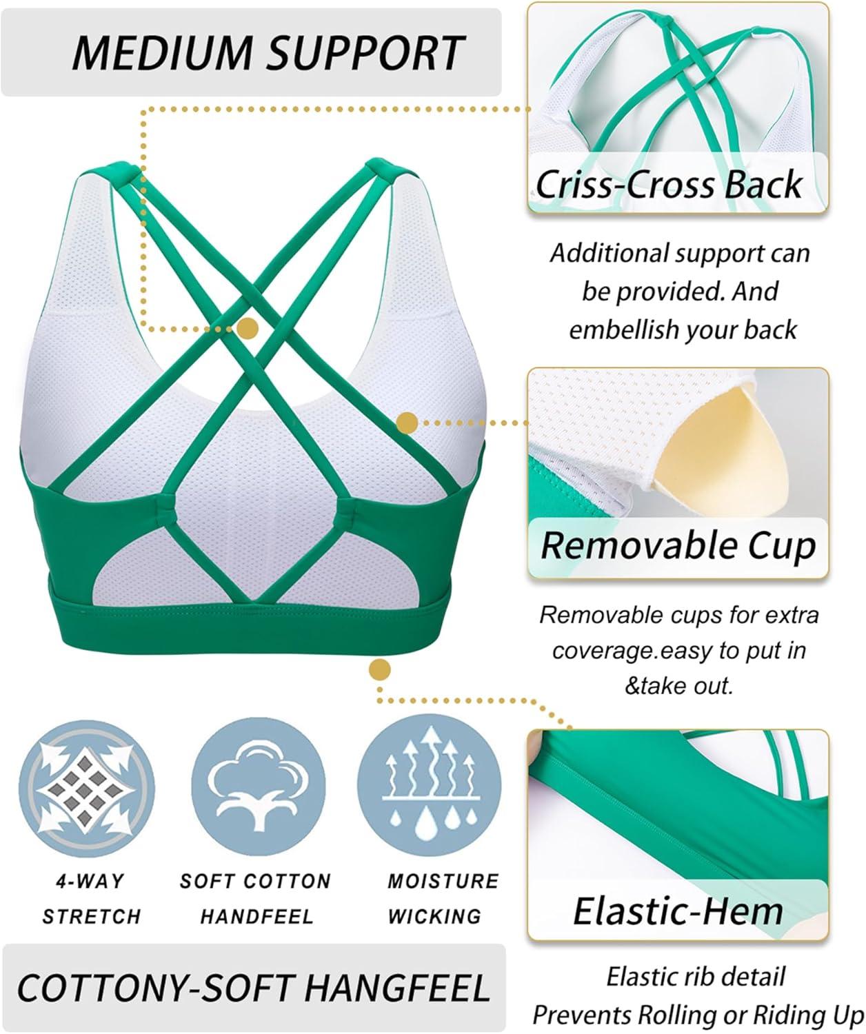 imageRUNNING GIRL Sports Bras for Women MediumHigh Impact Running Strappy Sports Bra with Removable PadsBvivid Green