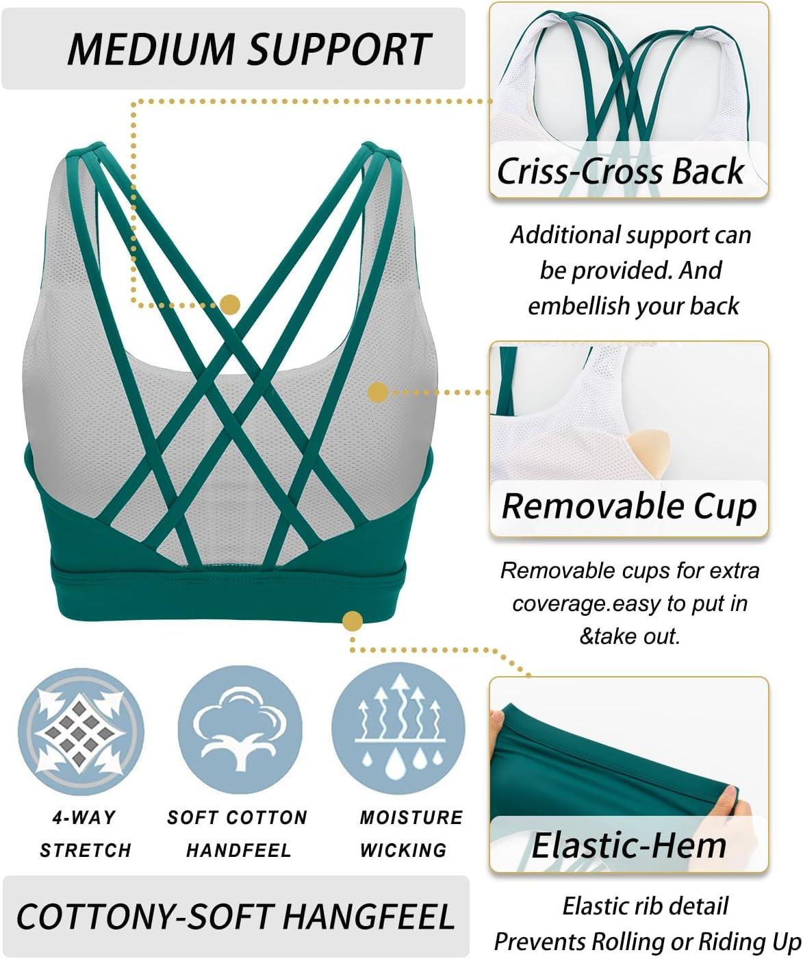 imageRUNNING GIRL Sports Bras for Women MediumHigh Impact Running Strappy Sports Bra with Removable PadsGreen