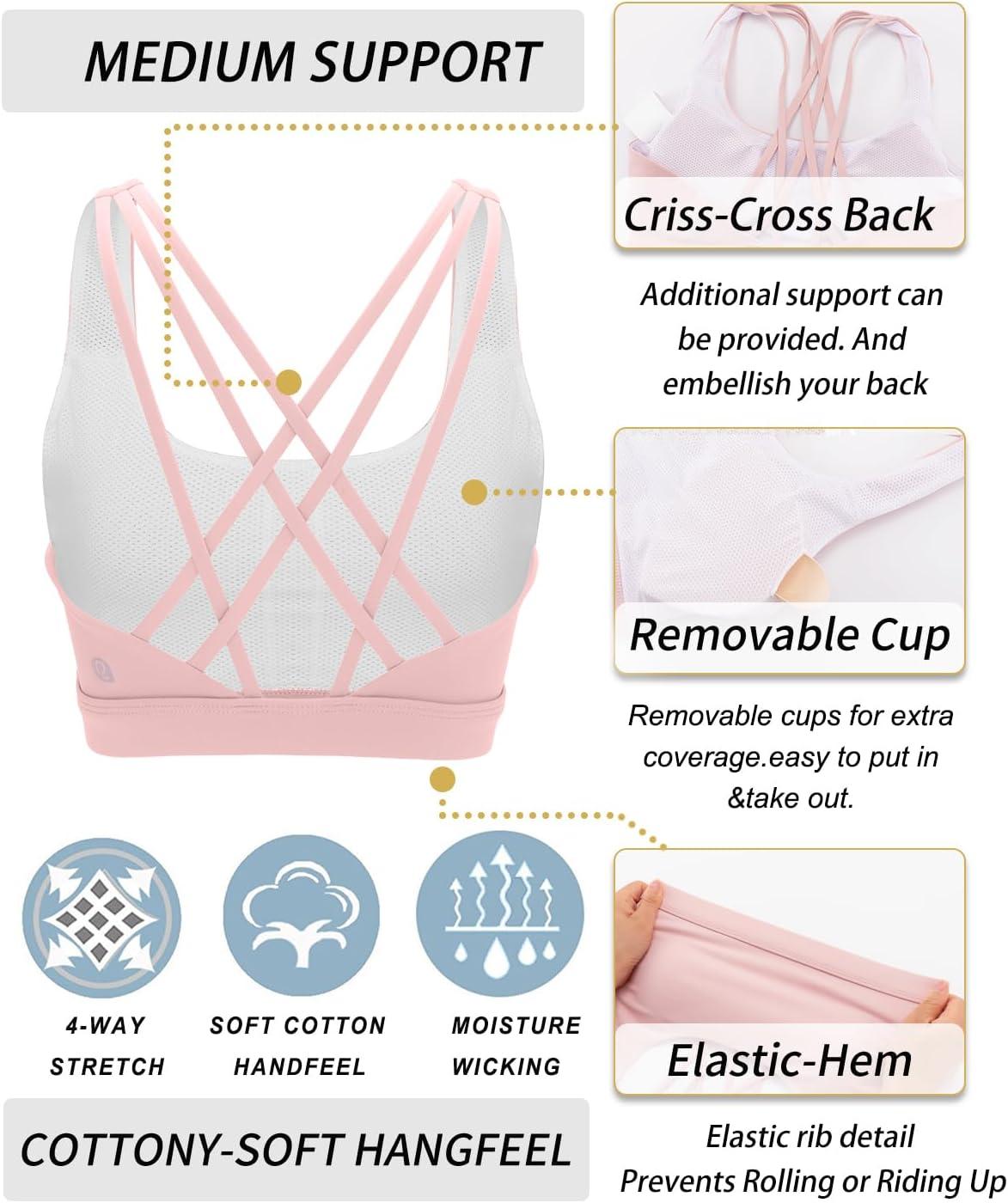 imageRUNNING GIRL Sports Bras for Women MediumHigh Impact Running Strappy Sports Bra with Removable PadsPink