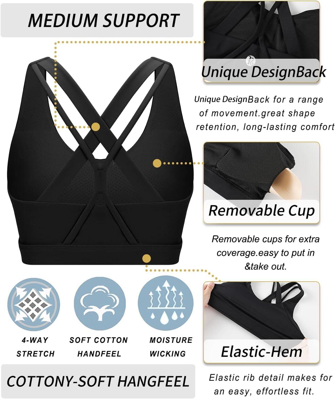 imageRUNNING GIRL Sports Bras for Women Strappy Running Workout Medium Support Sports Bras with Removable Cups