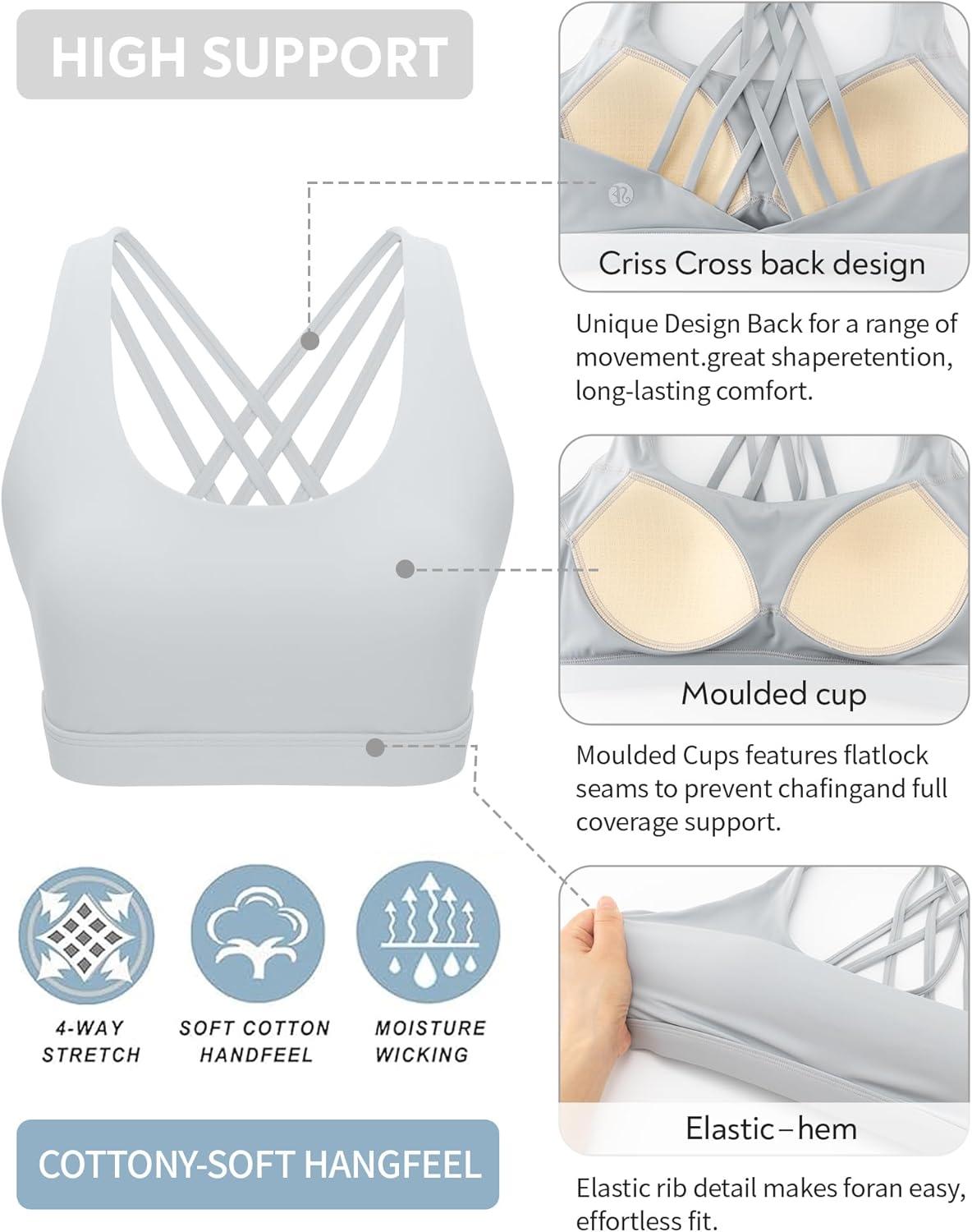 imageRUNNING GIRL Sports Bras for WomenHigh Impact Criss Cross Back Molded Cup Running Bra with Sewn in PadsGrey