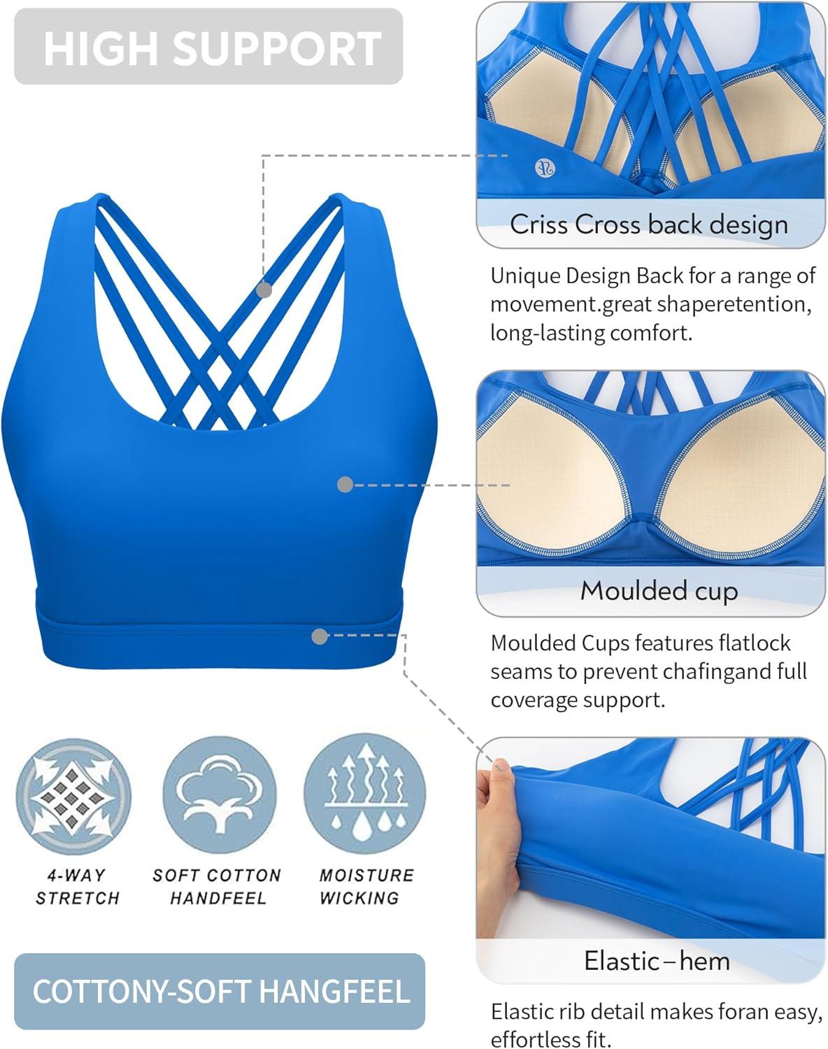 imageRUNNING GIRL Sports Bras for WomenHigh Impact Criss Cross Back Molded Cup Running Bra with Sewn in PadsSparkle Blue