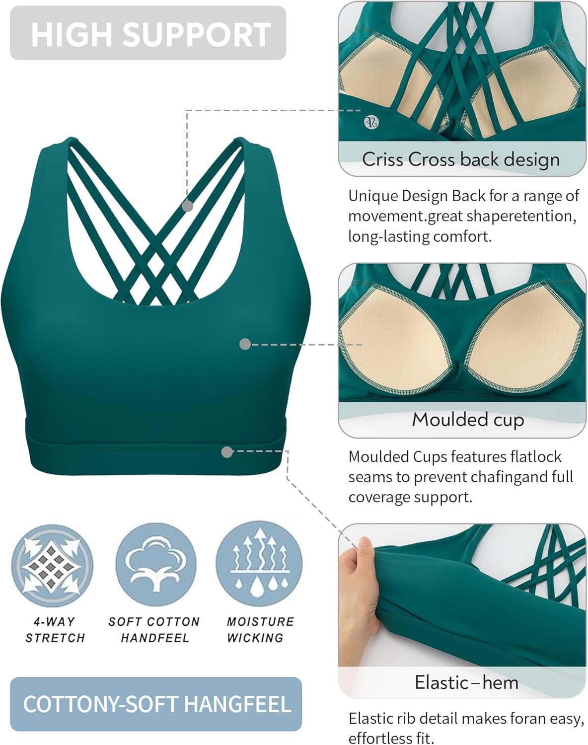 imageRUNNING GIRL Sports Bras for WomenHigh Impact Criss Cross Back Molded Cup Running Bra with Sewn in PadsTeal