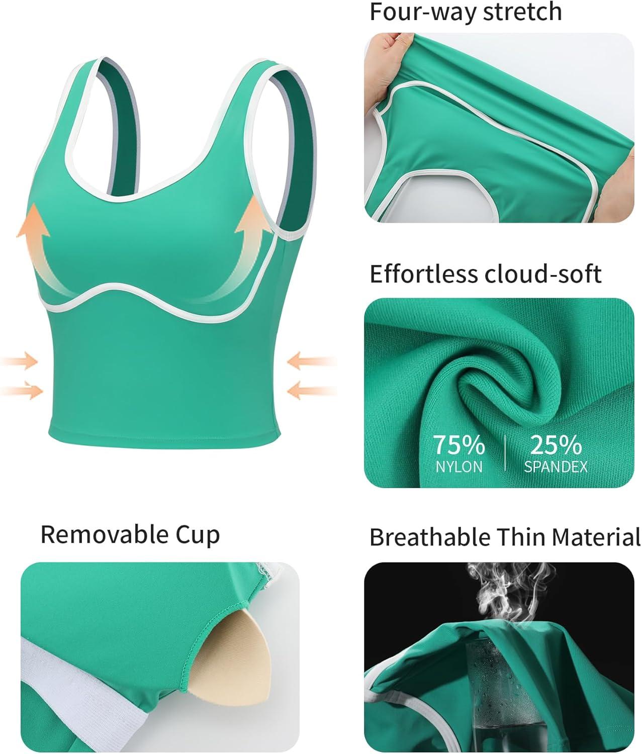 imageRUNNING GIRL Sports Bras for WomenLongline Workout Crop Tank Tops Padded with Built in Shelf Padded Sports BraBright Green