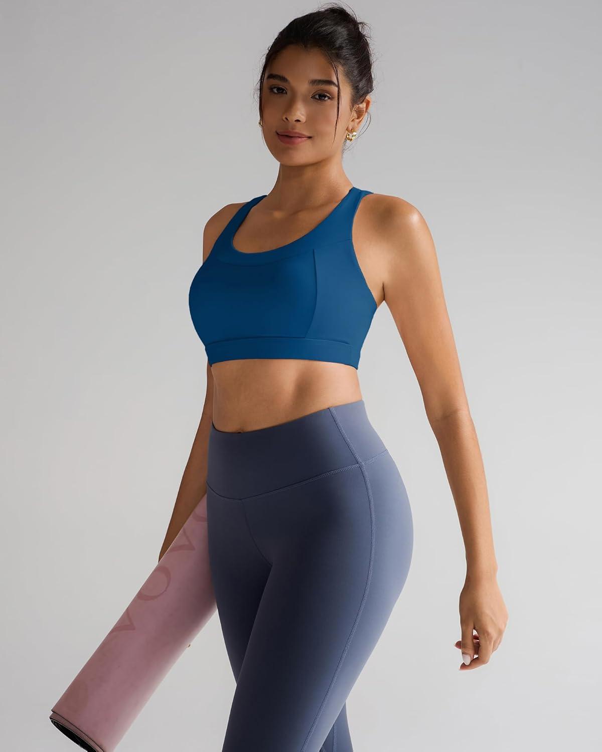 imageRUNNING GIRL Sports Bras for WomenMolded Cup Strappy Running High Support Sports Bras Workout Yoga BraDark Blue