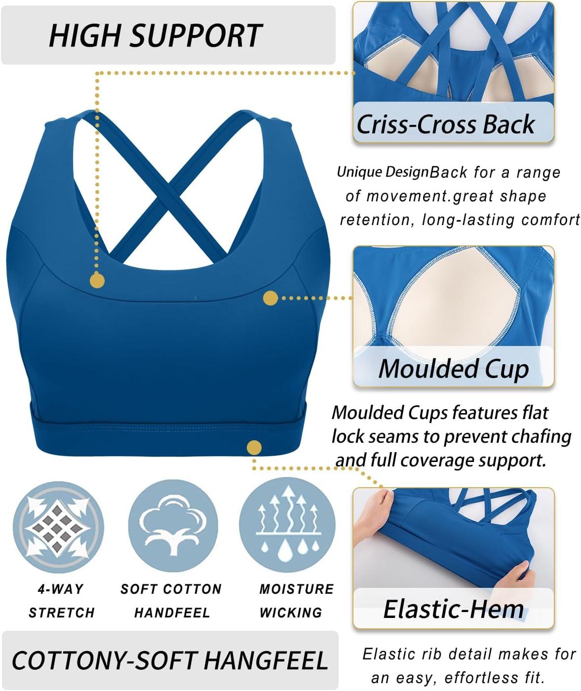 imageRUNNING GIRL Sports Bras for WomenMolded Cup Strappy Running High Support Sports Bras Workout Yoga BraDark Blue