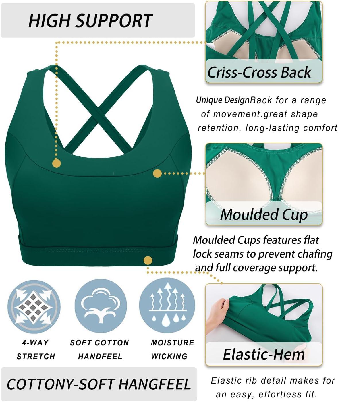 imageRUNNING GIRL Sports Bras for WomenMolded Cup Strappy Running High Support Sports Bras Workout Yoga BraDark Green