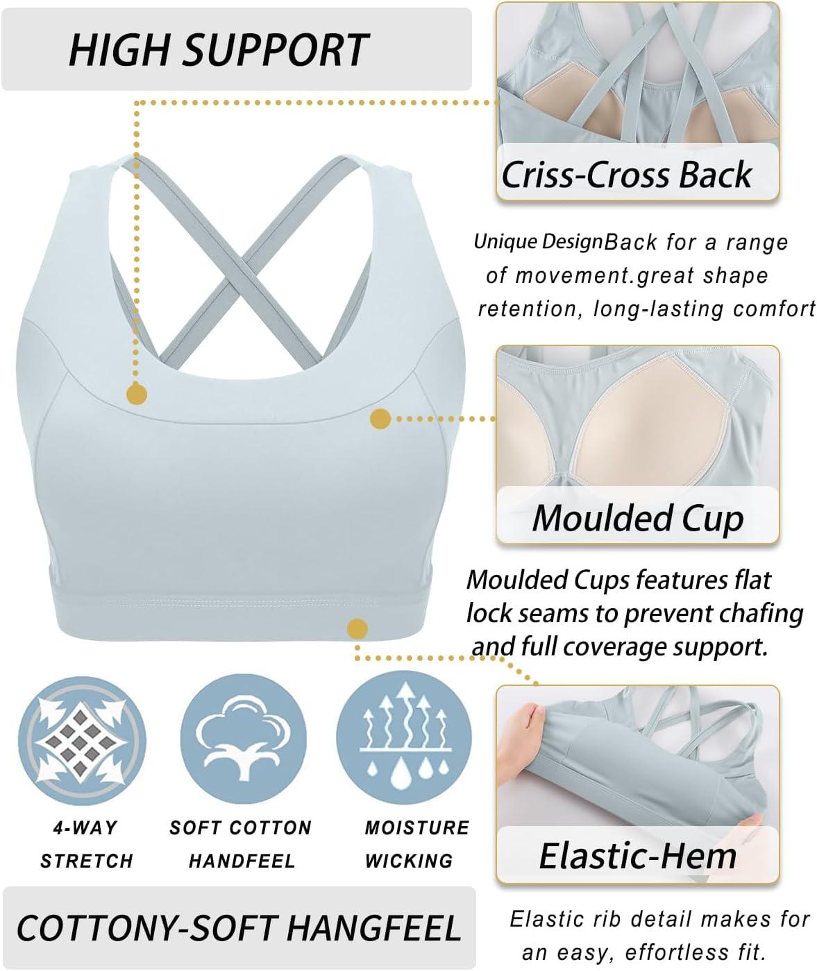 imageRUNNING GIRL Sports Bras for WomenMolded Cup Strappy Running High Support Sports Bras Workout Yoga BraGrey