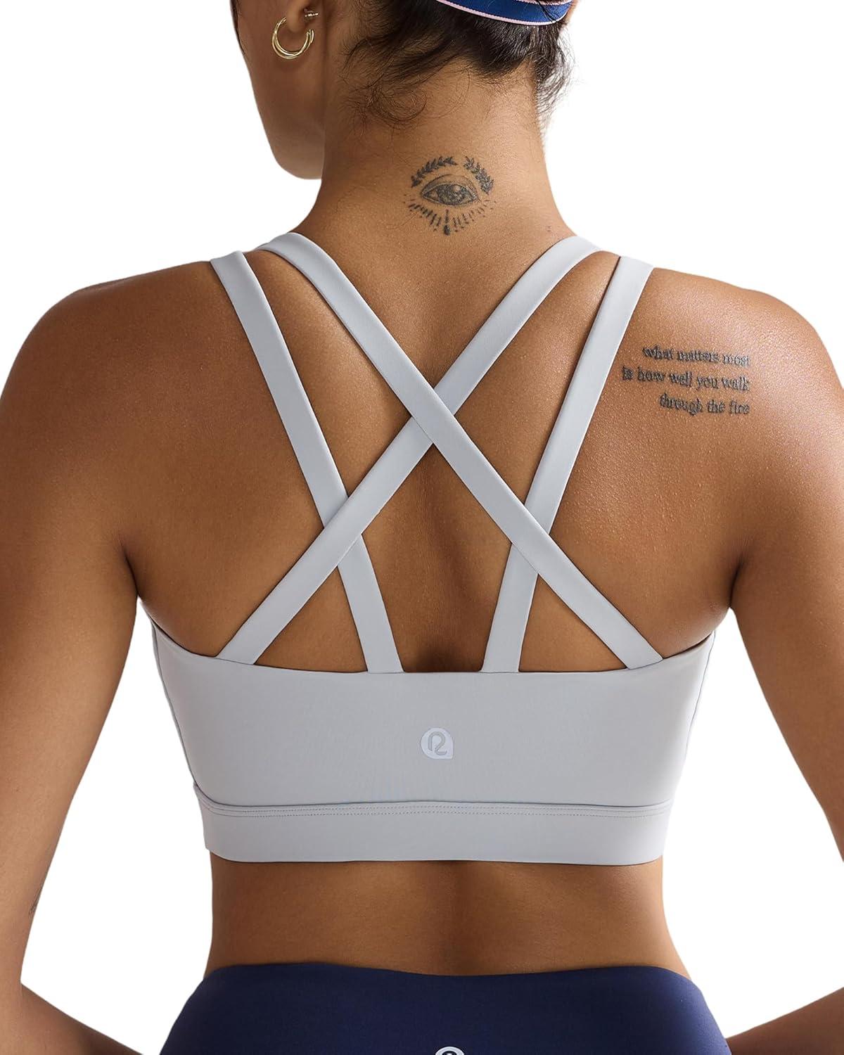 imageRUNNING GIRL Sports Bras for WomenMolded Cup Strappy Running High Support Sports Bras Workout Yoga BraGrey