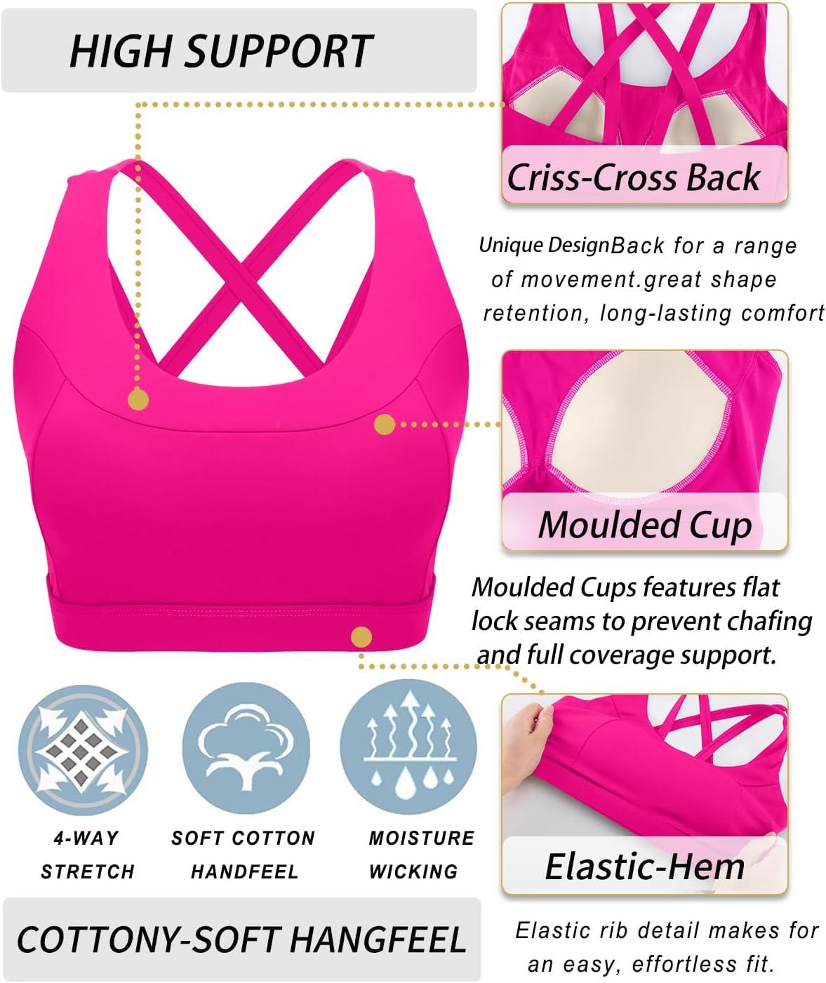 imageRUNNING GIRL Sports Bras for WomenMolded Cup Strappy Running High Support Sports Bras Workout Yoga BraHot Pink