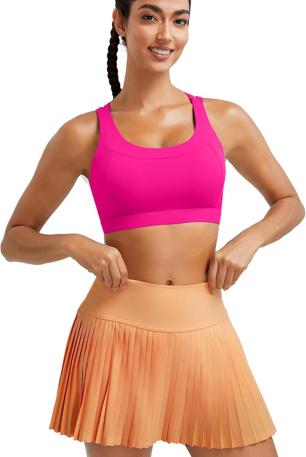 imageRUNNING GIRL Sports Bras for WomenMolded Cup Strappy Running High Support Sports Bras Workout Yoga BraHot Pink