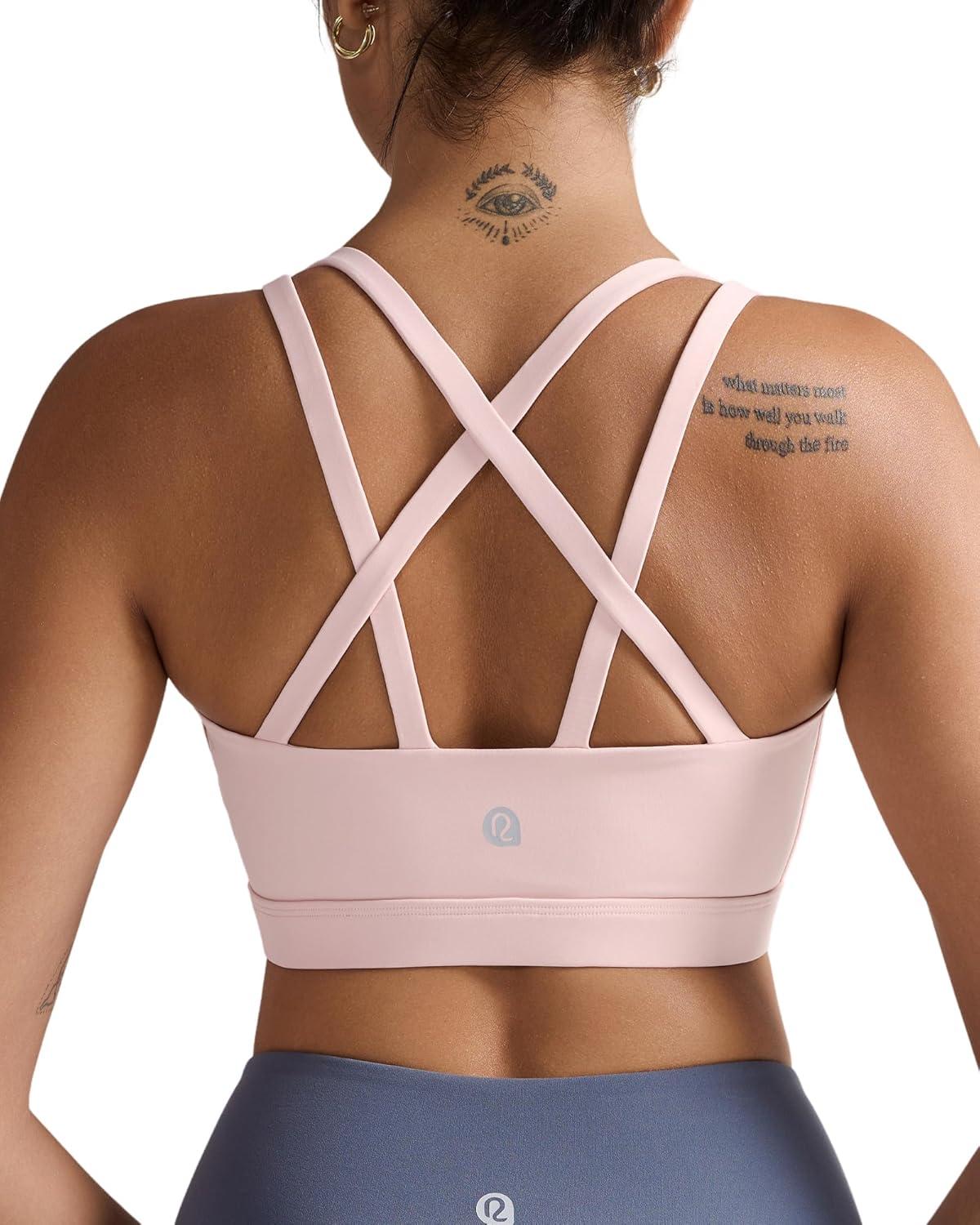 imageRUNNING GIRL Sports Bras for WomenMolded Cup Strappy Running High Support Sports Bras Workout Yoga BraPink