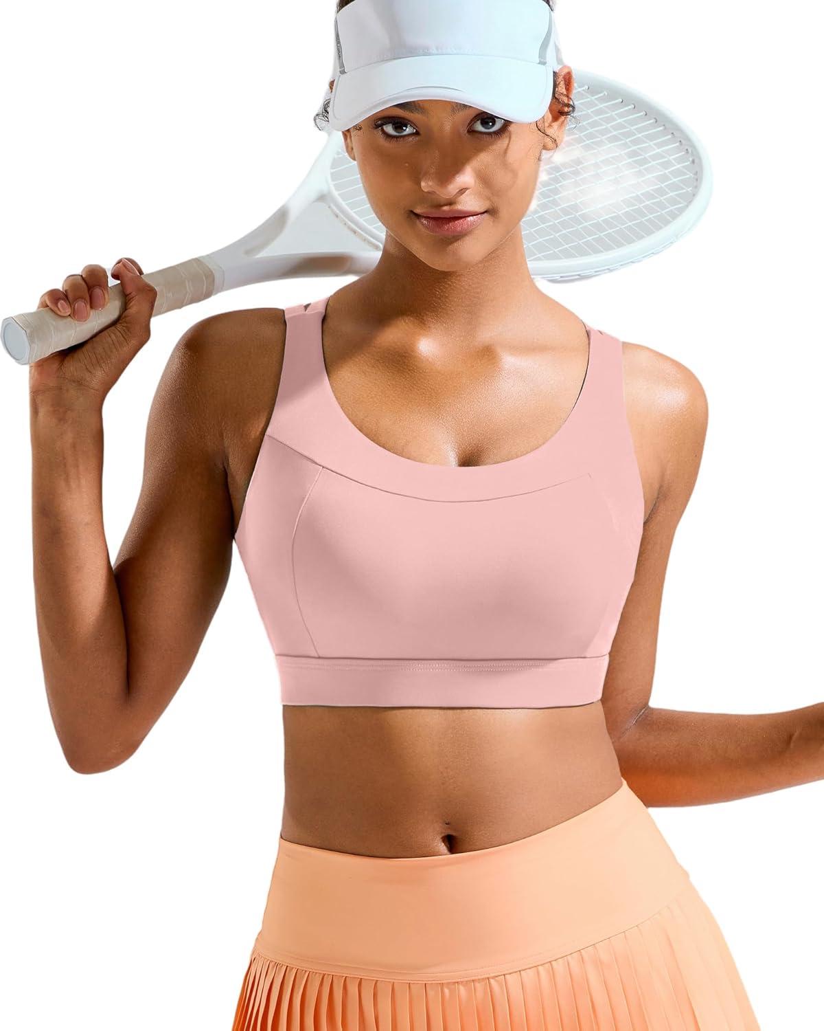 imageRUNNING GIRL Sports Bras for WomenMolded Cup Strappy Running High Support Sports Bras Workout Yoga BraPink