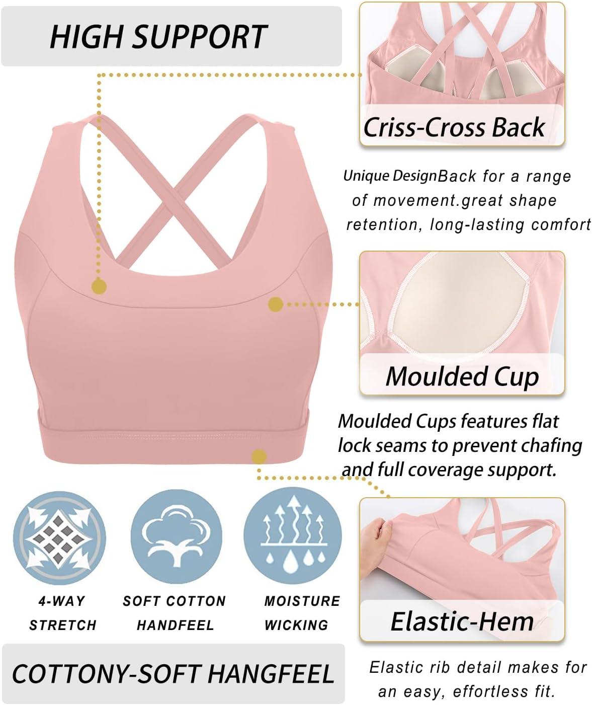 imageRUNNING GIRL Sports Bras for WomenMolded Cup Strappy Running High Support Sports Bras Workout Yoga BraPink