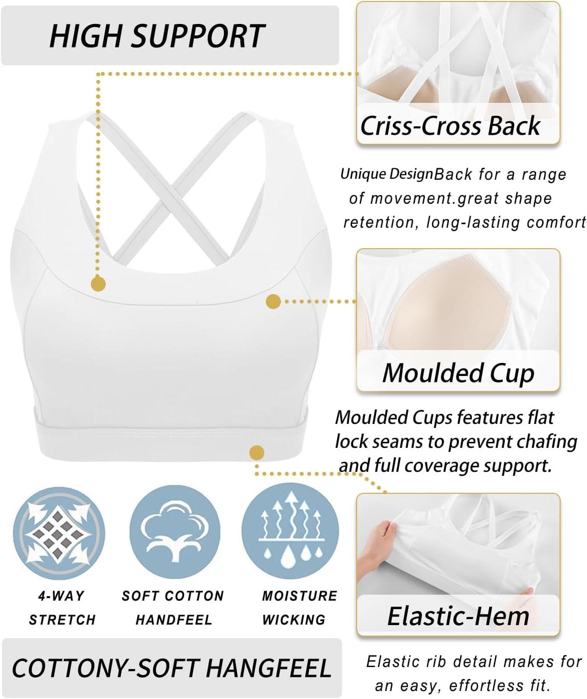 imageRUNNING GIRL Sports Bras for WomenMolded Cup Strappy Running High Support Sports Bras Workout Yoga BraWhite