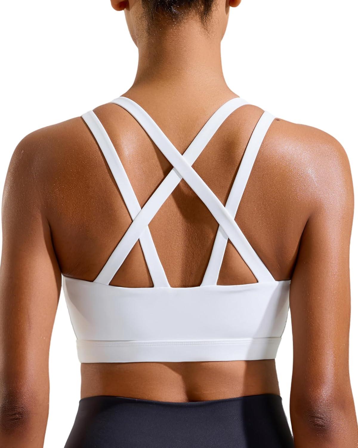 imageRUNNING GIRL Sports Bras for WomenMolded Cup Strappy Running High Support Sports Bras Workout Yoga BraWhite