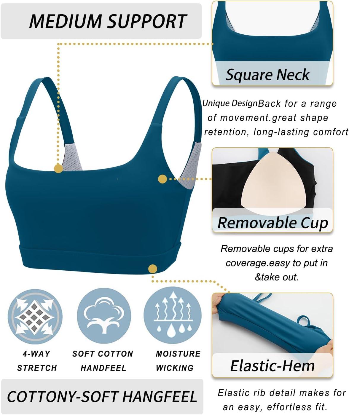 imageRUNNING GIRL Sports Bras for WomenSquare Neck Sports Bra Medium Support Yoga Bra Workout Crop Top with Removable Cups1dark Blue