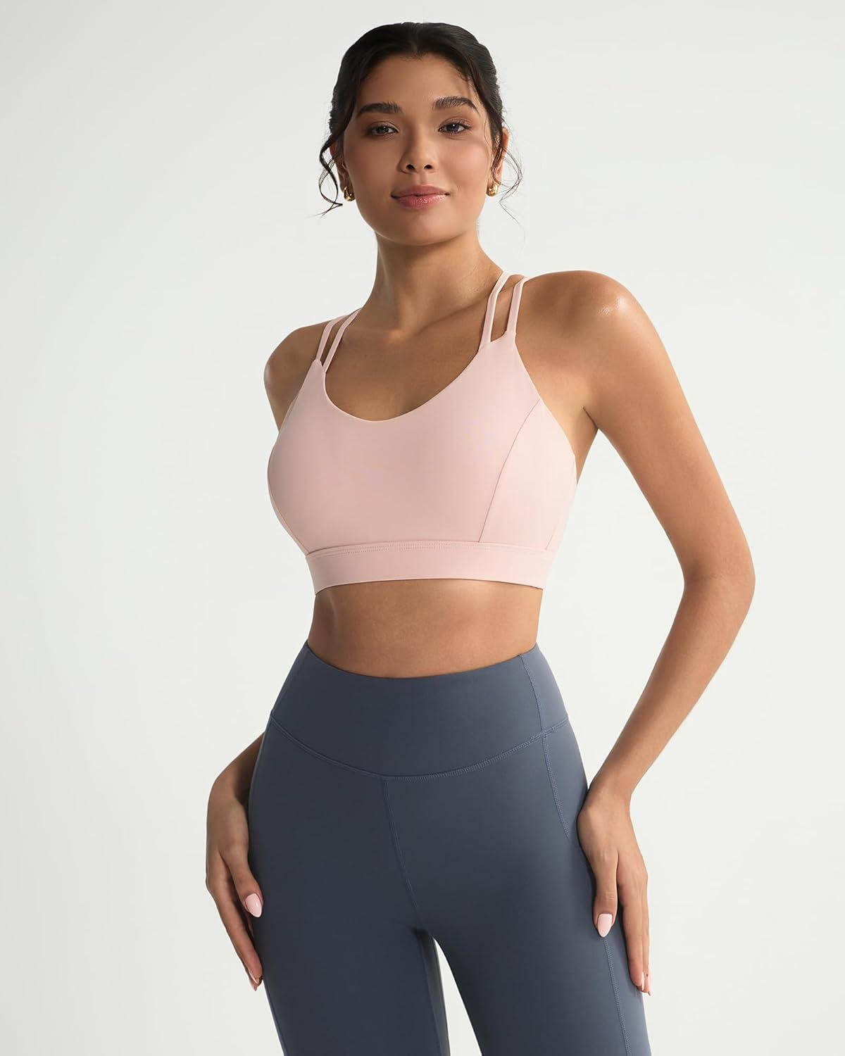 imageRUNNING GIRL Sports Bras for WomenStrappy Crisscross Back Padded Low Impact Running Sports Bra with Removable CupsAbaby Pink