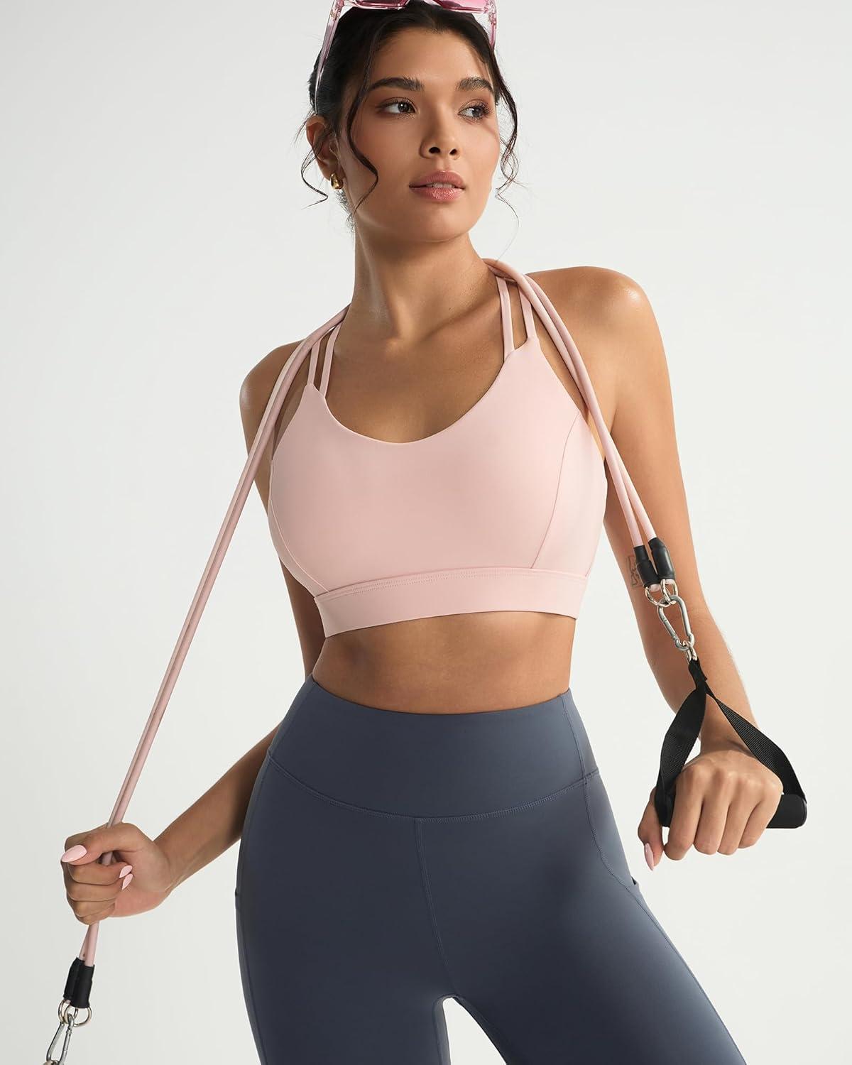 imageRUNNING GIRL Sports Bras for WomenStrappy Crisscross Back Padded Low Impact Running Sports Bra with Removable CupsAbaby Pink