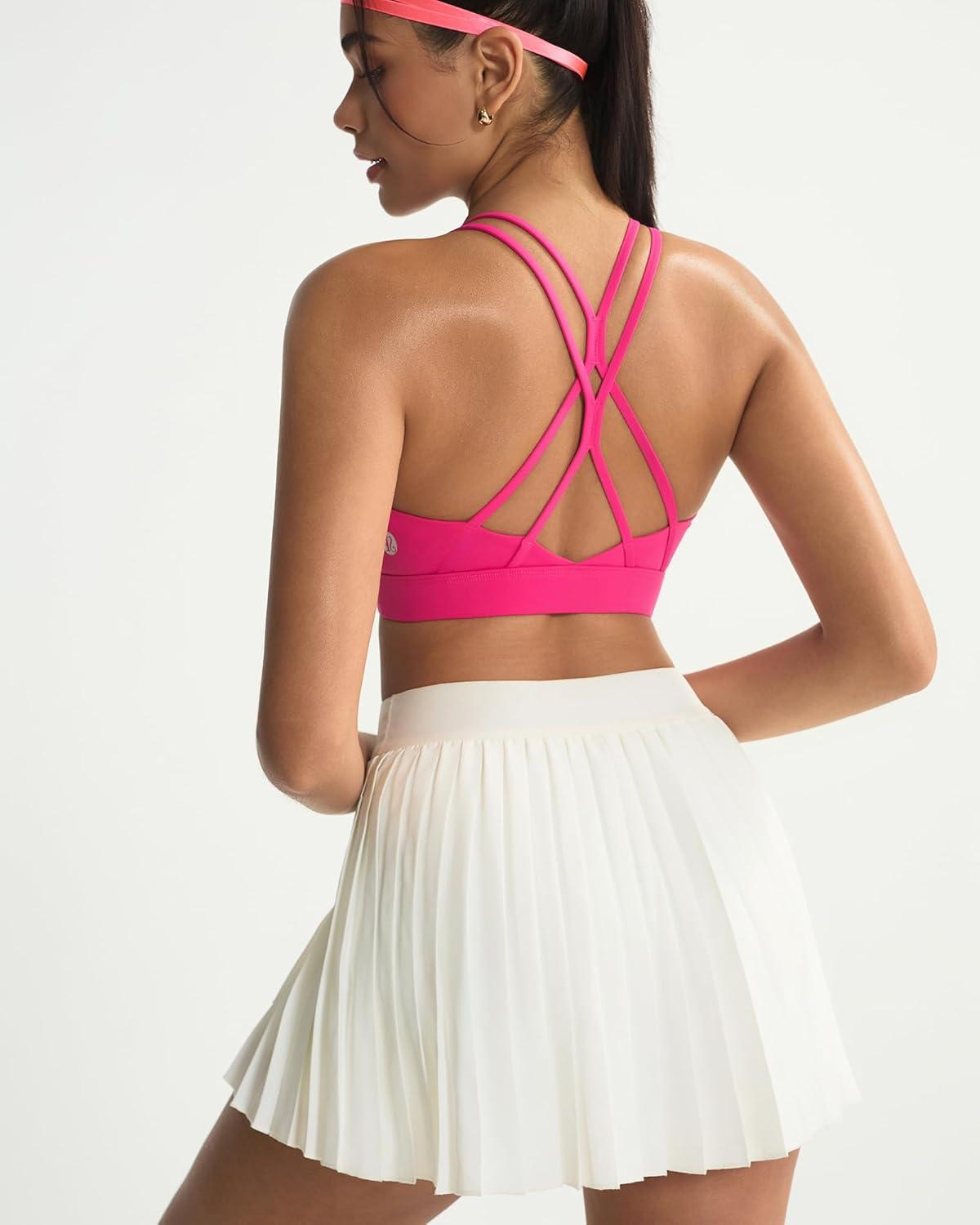 imageRUNNING GIRL Sports Bras for WomenStrappy Crisscross Back Padded Low Impact Running Sports Bra with Removable CupsAbright Pink