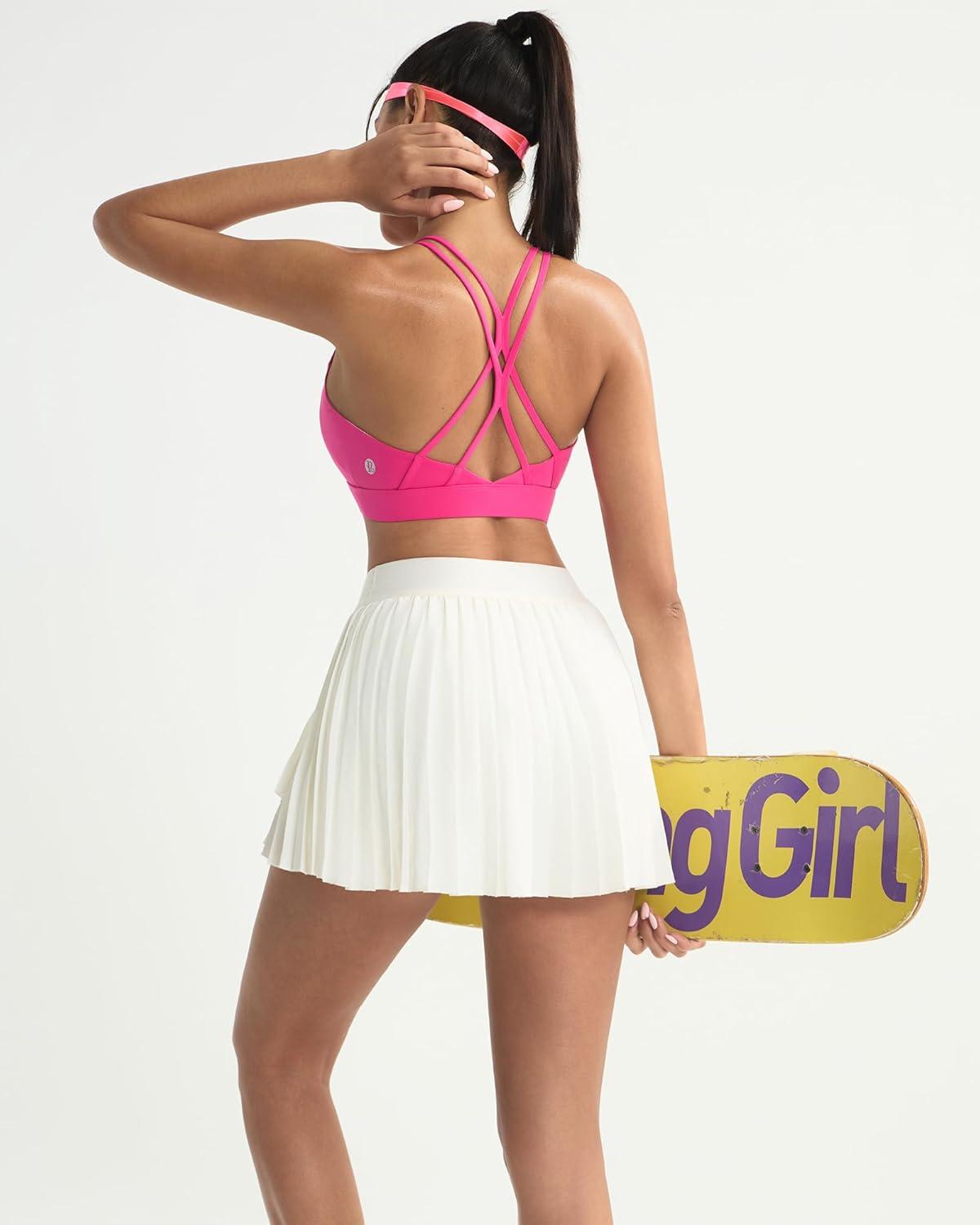 imageRUNNING GIRL Sports Bras for WomenStrappy Crisscross Back Padded Low Impact Running Sports Bra with Removable CupsAbright Pink