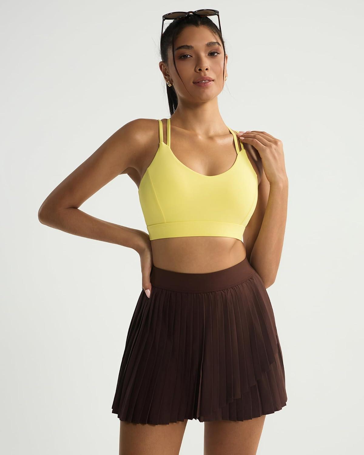 imageRUNNING GIRL Sports Bras for WomenStrappy Crisscross Back Padded Low Impact Running Sports Bra with Removable CupsAbright Yellow