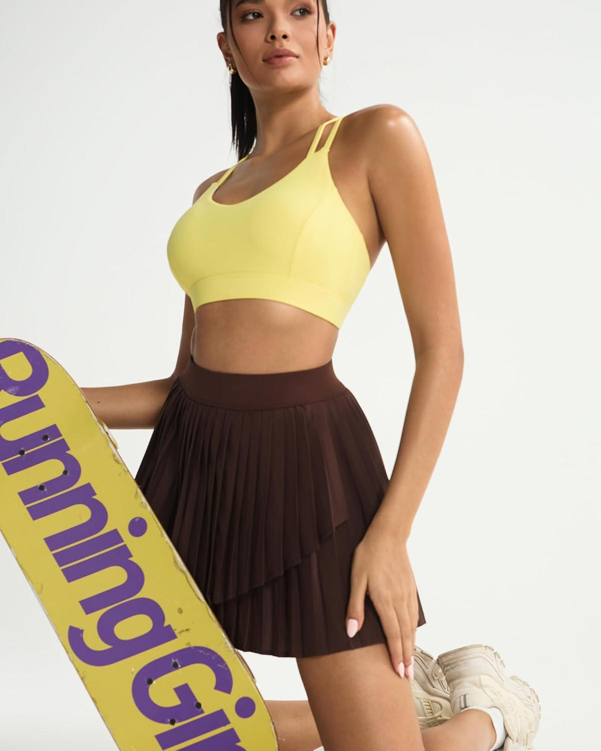 imageRUNNING GIRL Sports Bras for WomenStrappy Crisscross Back Padded Low Impact Running Sports Bra with Removable CupsAbright Yellow